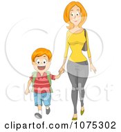 Poster, Art Print Of Caring Mother Holding Hands And Walking Her Son To School