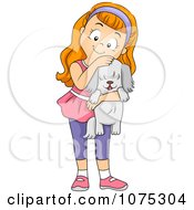 Clipart Happy Girl Hugging A Puppy Dog Royalty Free Vector Illustration