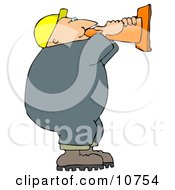 Worker Man Yelling Through The Tip Of A Construction Cone Clipart Illustration