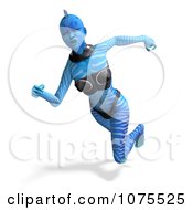 Clipart 3d Blue Fantasy Female Alien Running Royalty Free CGI Illustration