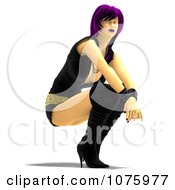 Clipart 3d Purple Haired Rocker Chick Woman Crouching Royalty Free CGI Illustration by Ralf61