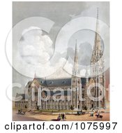 Poster, Art Print Of Horses Carriages And People Near The Cathedral Of The Holy Cross Boston Massachusetts