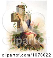Woman Draped On A Cross Covered With Vines Royalty Free Historical Clip Art by JVPD #COLLC1076022-0002