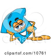 Poster, Art Print Of Blue Short Sleeved T-Shirt Mascot Cartoon Character Resting His Head On His Hand