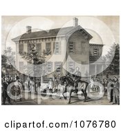Poster, Art Print Of Villagers Greeting Abraham Lincoln On Horseback In Front Of His House In Springfield Illinois
