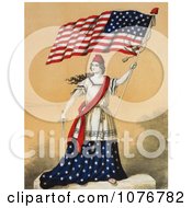 Poster, Art Print Of Woman Portrayed As Lady Liberty Holding A Sword And American Flag
