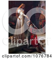 Long Haired Maiden Holding A Sword Over A Man During A Knighting Ceremony The Accolade By Edmund Blair Leighton Royalty Free Historical Clip Art by JVPD #COLLC1076784-0002
