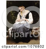 Poster, Art Print Of Woman Sewing While Sitting On A Bench Young Worker By William-Adolphe Bouguereau