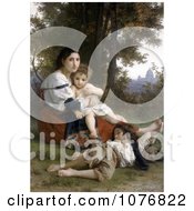 Poster, Art Print Of Woman And Her Two Children Resting By Trees Rest By William-Adolphe Bouguereau