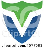 Clipart Blue And Green Shield Letter V Logo Royalty Free Vector Illustration