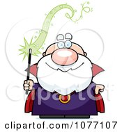 Clipart Bald Wizard Holding A Magic Wand Royalty Free Vector Illustration