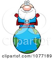 Clipart Bald Super Senior Man On The Globe Royalty Free Vector Illustration