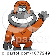 Clipart Friendly Waving Orangutan Monkey Royalty Free Vector Illustration