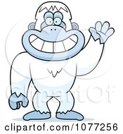 Clipart Friendly Waving Yeti Abominable Snowman Monkey Royalty Free Vector Illustration
