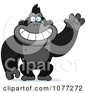Clipart Friendly Waving Gorilla Monkey Royalty Free Vector Illustration