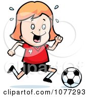 Poster, Art Print Of Caucasian Soccer Girl Running After A Ball