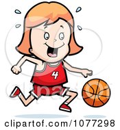 Poster, Art Print Of Caucasian Basketball Girl Dribbling A Ball