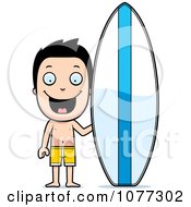 Happy Summer Boy By A Surfboard