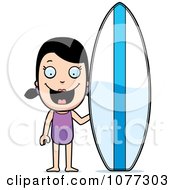 Clipart Summer Girl With A Surf Board Royalty Free Vector Illustration