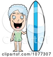 Clipart Senior Granny Woman With A Surfboard Royalty Free Vector Illustration