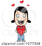 Clipart Sweet Girl Holding A Valentine Heart Royalty Free Vector Illustration