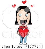 Clipart Sweet Woman Holding A Valentine Heart Royalty Free Vector Illustration