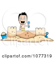 Poster, Art Print Of Happy Summer Boy Building A Sand Castle