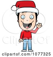 Clipart Happy Christmas Boy Wearing A Santa Hat Royalty Free Vector Illustration