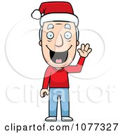 Clipart Happy Christmas Grandpa Waving And Wearing A Santa Hat Royalty Free Vector Illustration