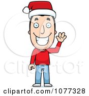 Clipart Happy Christmas Man Waving And Wearing A Santa Hat Royalty Free Vector Illustration