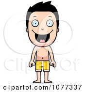 Clipart Happy Summer Boy Wearing Swim Trunks Royalty Free Vector Illustration