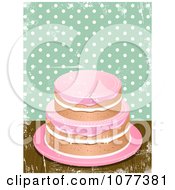 Poster, Art Print Of 3d Cake With Pink Icing Against Grungy Green And White Polka Dots