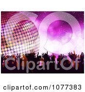 Poster, Art Print Of Silhouetted Dancers And A 3d Disco Ball On Purple