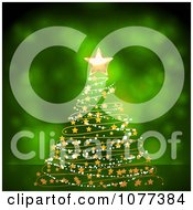 3d Gold Star On A Garland Christmas Tree Over Green