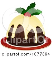 Poster, Art Print Of 3d Christmas Pudding With Frosting And Holly