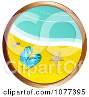 Poster, Art Print Of Gold Circular Frame With Sandals On A Beach