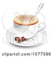 Clipart 3d Foaming Hot Coffee With Beans And A Spoon Royalty Free Vector Illustration