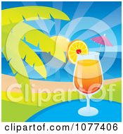 Poster, Art Print Of Tequila Sunrise Tropical Cocktail Beverage By A Palm Tree