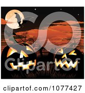 Clipart Glowing Jackolanterns At The Edge Of A Cemetery Under A Full Moon Royalty Free Vector Illustration