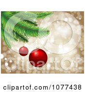 Poster, Art Print Of 3d Red Ornaments Hanging From A Christmas Tree Over Gold Sparkles