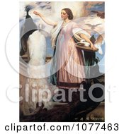 Painting Of A Girl In A Pink Dress Feeding Peacocks By Frederic Lord Leighton Royalty Free Historical Clip Art by JVPD