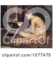 Painting Of A Girl Sitting On A Carpet Reading A Book At A Reading Desk By Frederic Lord Leighton Royalty Free Historical Clip Art