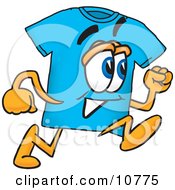 Blue Short Sleeved T-Shirt Mascot Cartoon Character Running