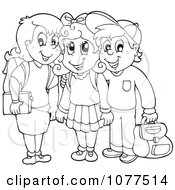 Clipart Three Outlined School Children Smiling Royalty Free Vector Illustration