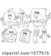 Poster, Art Print Of Outlined School Item Characters 2
