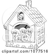Poster, Art Print Of Outlined Children In A School House