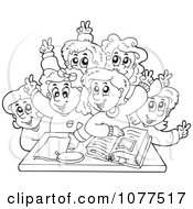 Clipart Outlined School Children Raising Their Hands Royalty Free Vector Illustration