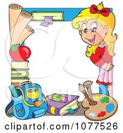 Clipart Happy School Girl And Items Frame Royalty Free Vector Illustration