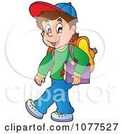 Poster, Art Print Of Happy School Boy Carrying A Book