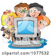 Poster, Art Print Of Dog And School Children Around A Computer